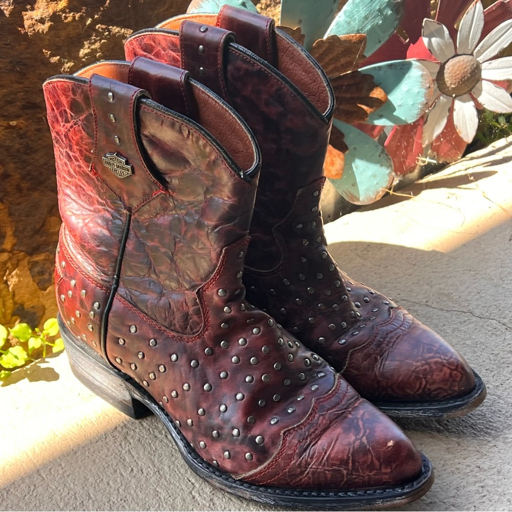 Harley-Davidson Women’s Violet Boot In Red Studded Ankle Logo Western Motorcycle